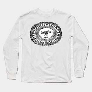 celestial bored sun with face line drawing vintage rays Long Sleeve T-Shirt